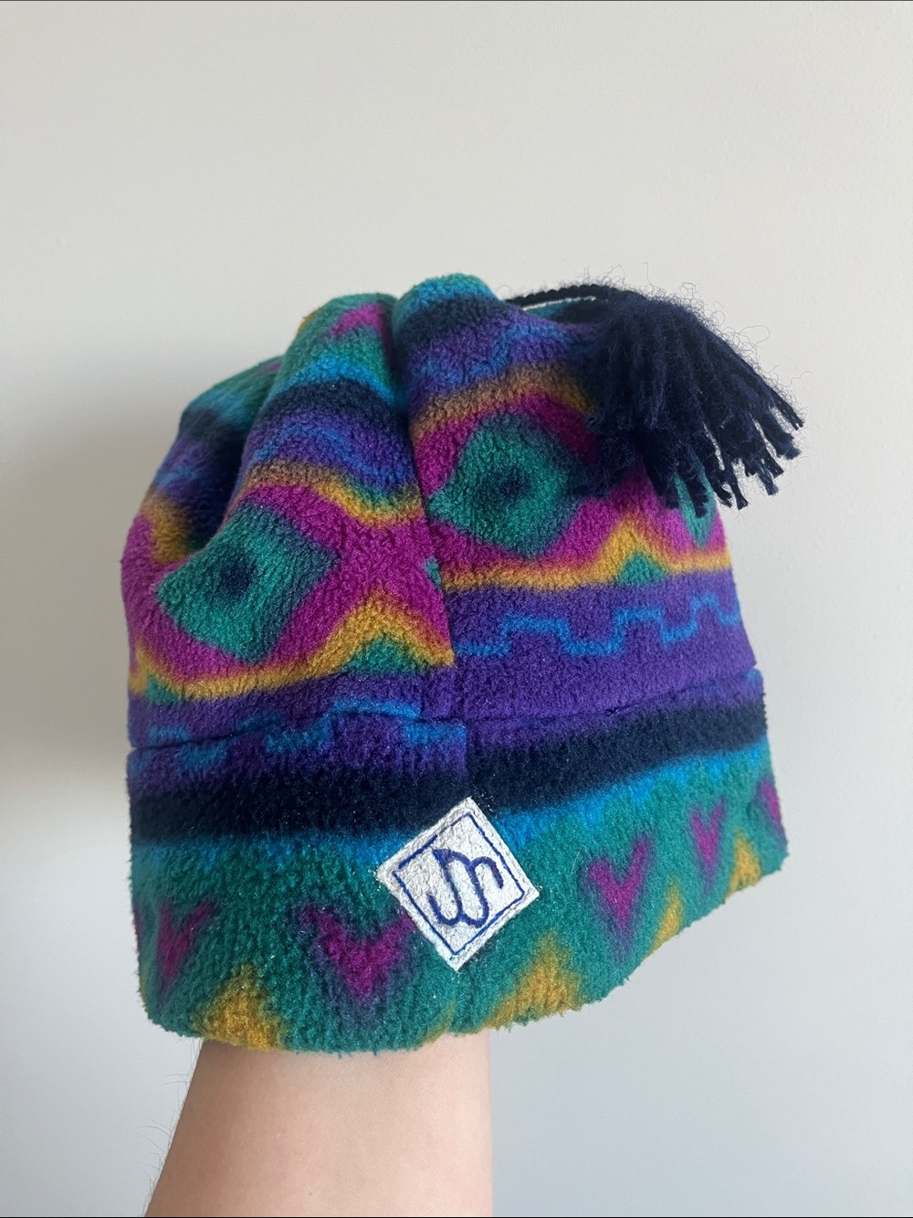 Merkley Headgear Vintage Multicolor Patterned Fleece Beanie Hat with Tassel